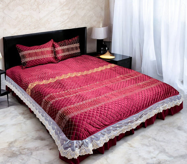 Micro Velvet Embroidered Bedsheet set 3pc (AR - 66)